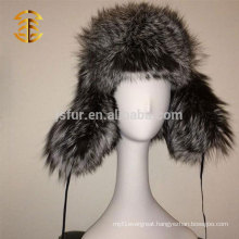 2015 Winter Fashion High Quality Genuine Silver Fox Fur Earflat Russian Style Fur Hat